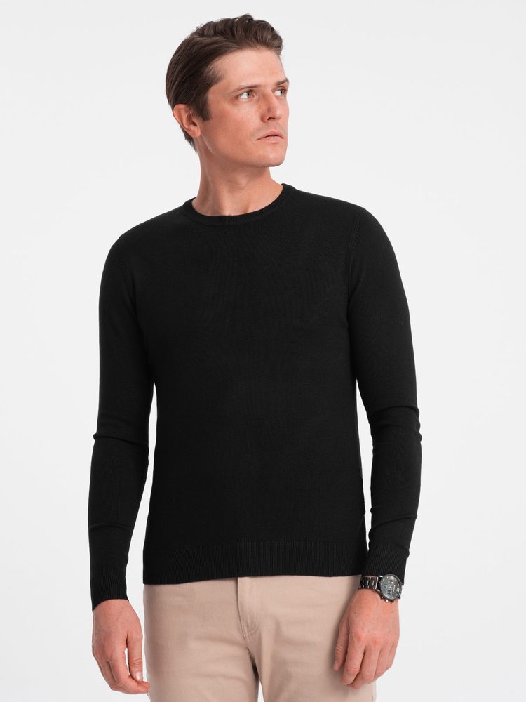 Levně Ombre Clothing Klasický černý svetr s kulatým výstřihem V2 SWBS-0106