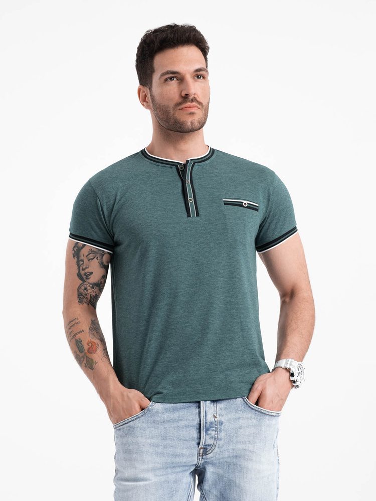 Levně Ombre Clothing Zajímavé zelené tričko V2 TSCT-0175