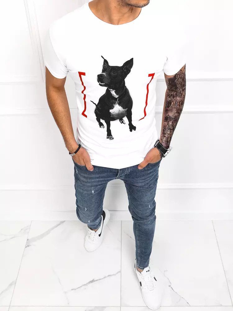 Bílé bavlněné tričko s moderním potiskem Dog