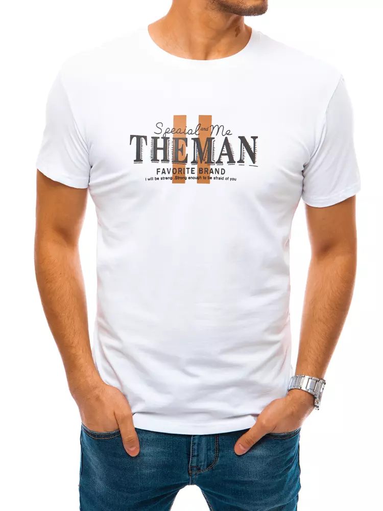 Dstreet Bílé bavlněné tričko s potiskem The Man - L