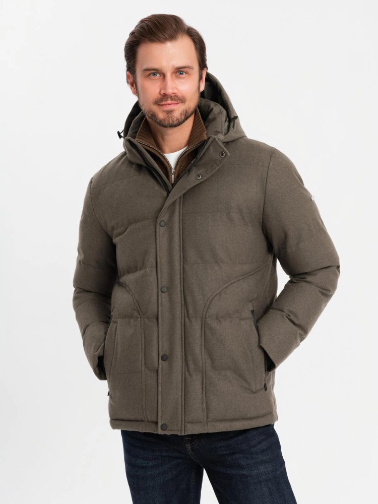 Levně Ombre Clothing Nadčasová prošívaná olivová pánská bunda V4 JAHP-0203
