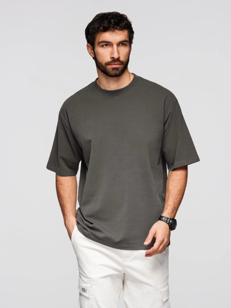 Levně Ombre Clothing Grafitové tričko volného střihu V3 TSBC-0267