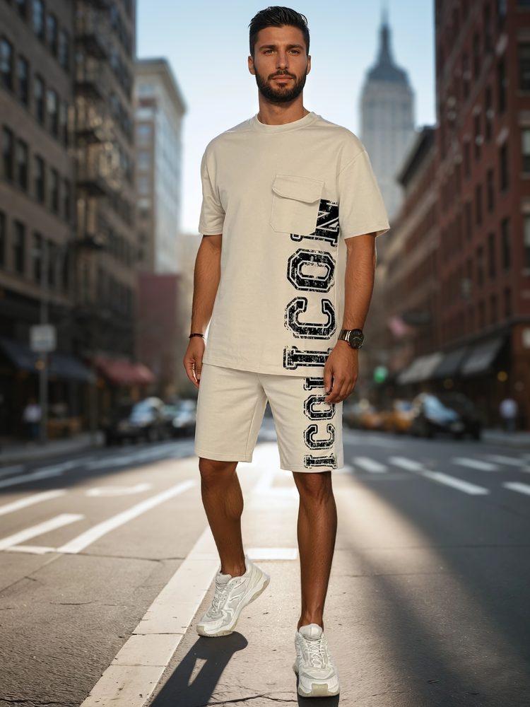 Levně Dstreet Stylový pánský komplet ICON v béžové barvě