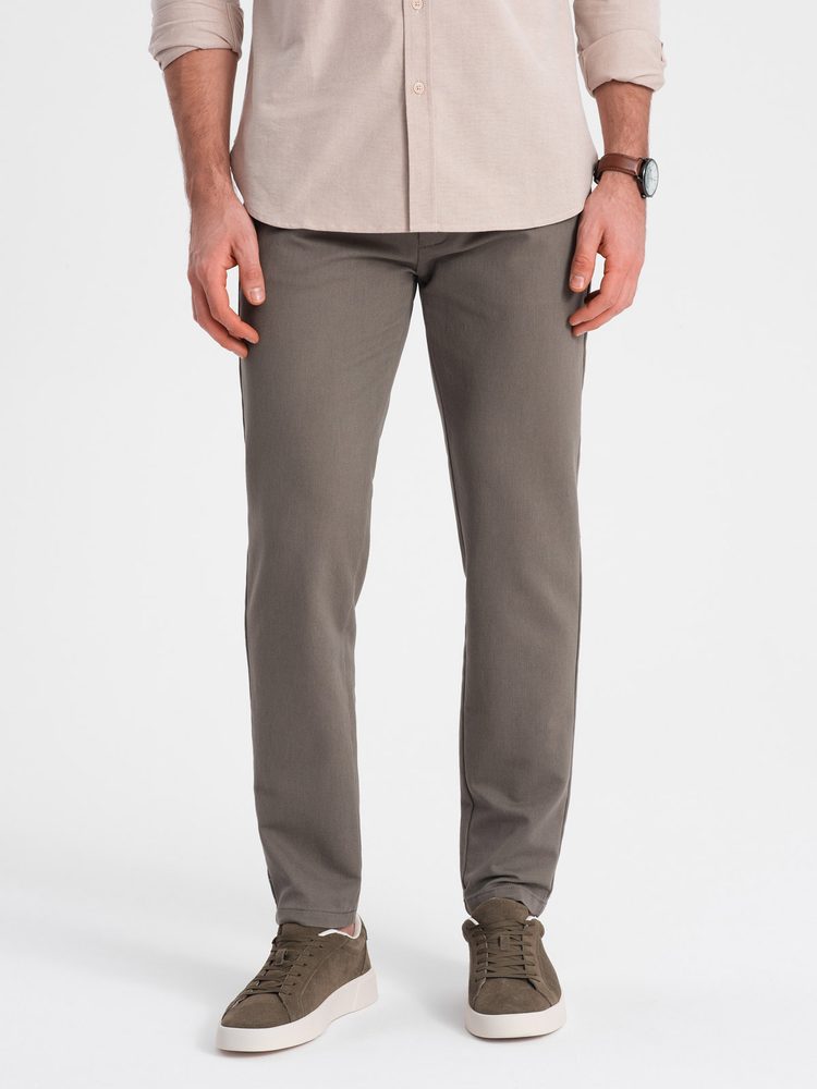 Levně Ombre Clothing Pánské béžové klasické chinos kalhoty s jemnou texturou V1 PACP-0188