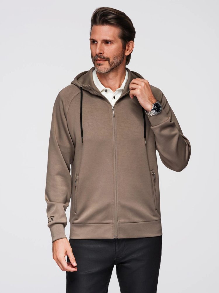 Levně Ombre Clothing Nápaditá hnědá mikina s logem V3 SSZP-0216