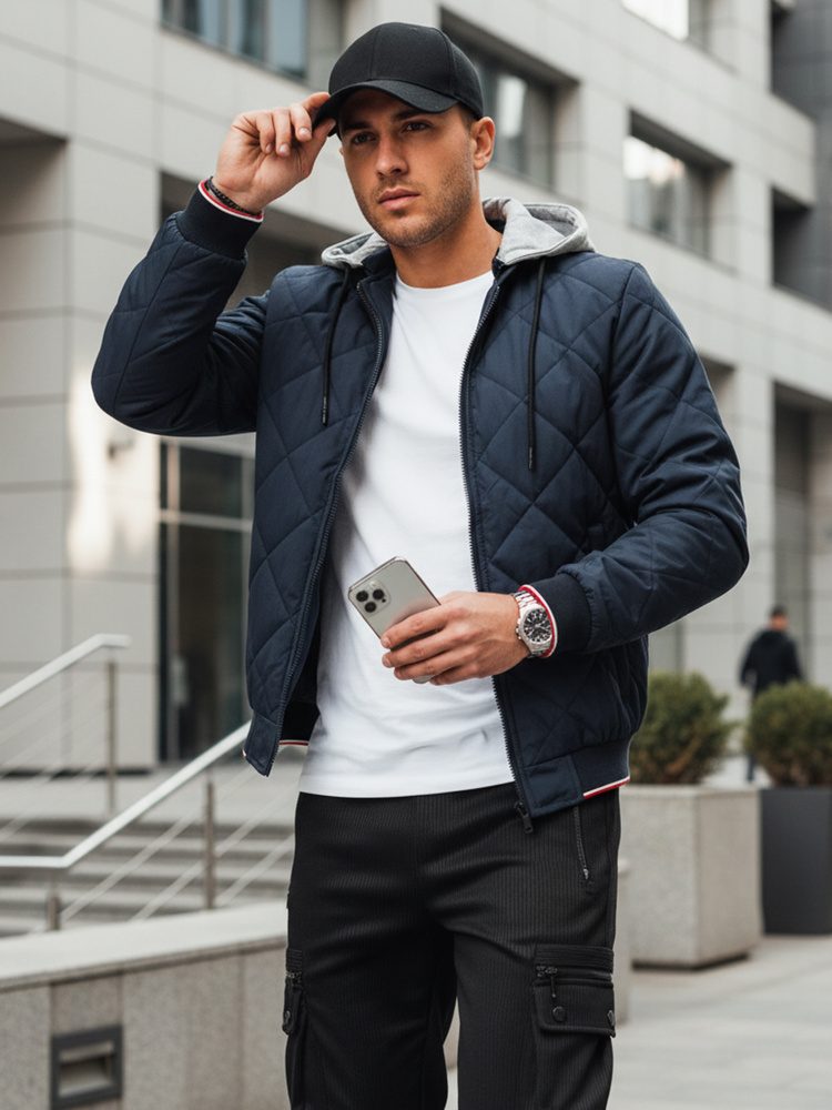 Levně Dstreet Moderní prošívaná modrá bomber bunda
