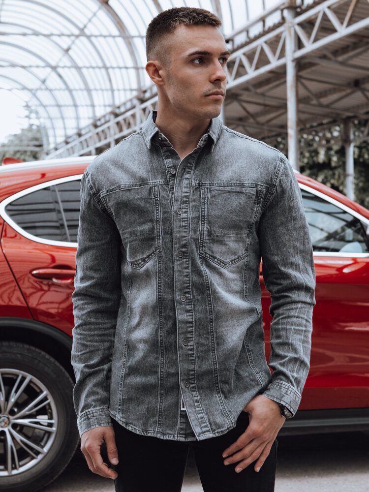 Atraktivní džínová košile v šedé barvě