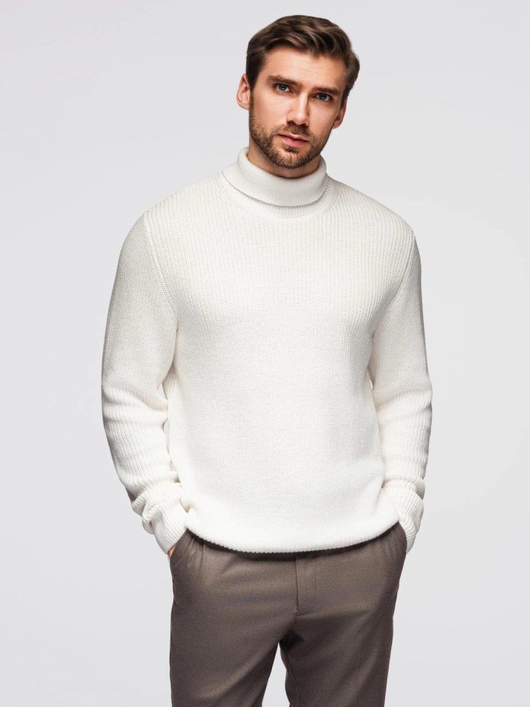 Levně Ombre Clothing Atraktivní bílý pletený rolák V3 SWTN-0162