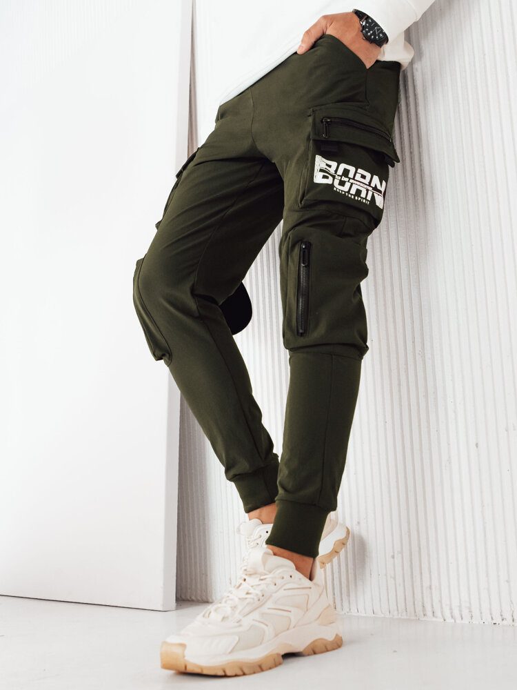 Levně Dstreet Trendy zelené pánské kapsáčové jogger kalhoty Born