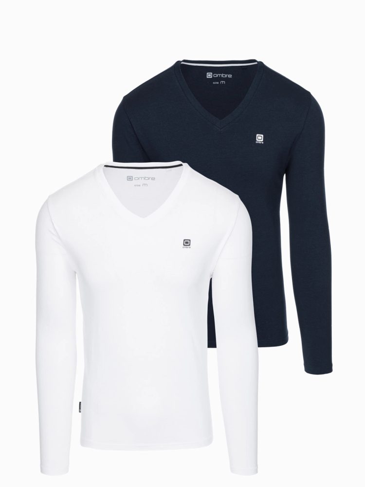 Levně Ombre Clothing Dvojité balení triček s dlouhým rukávem a logem Z87-V1
