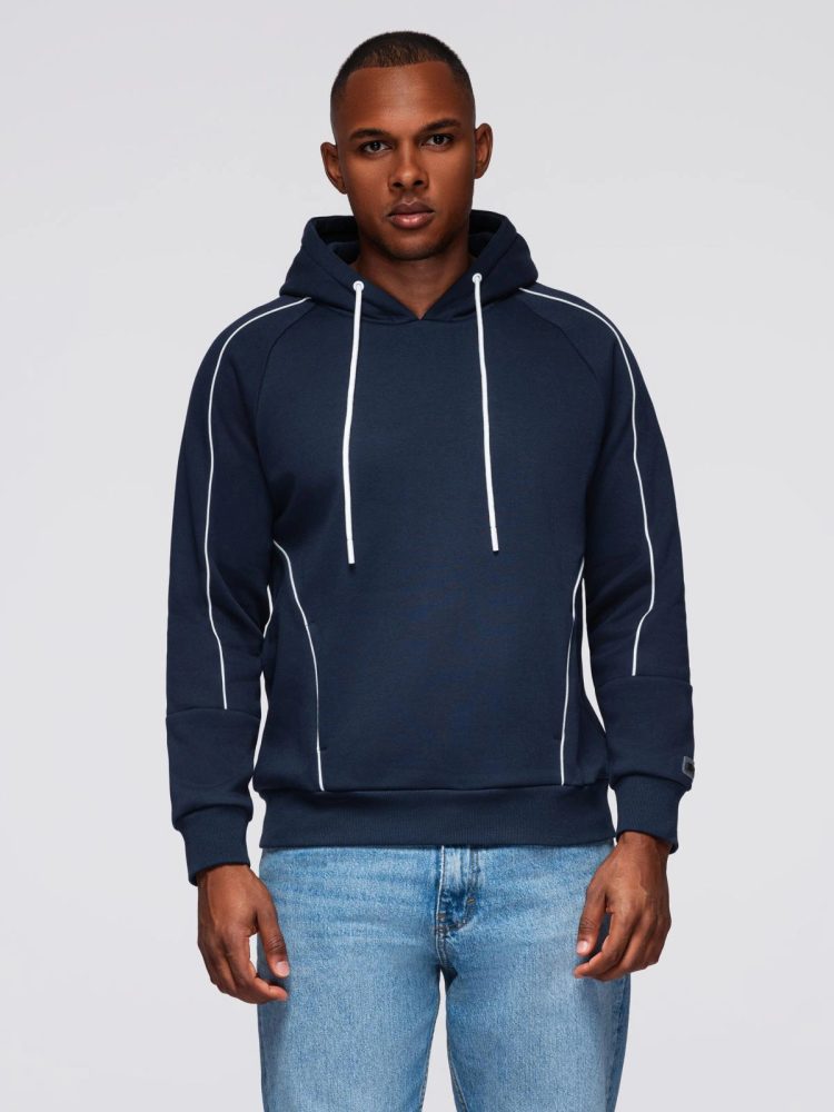 Levně Ombre Clothing Trendy tmavě modrá mikina s pruhy V2 SSNZ-0250
