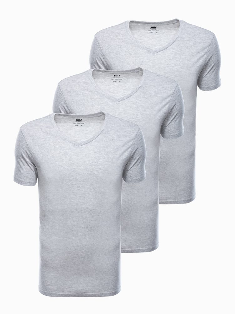 Trojbalení šedých bavlněných triček s výstřihem do V Z29-V10