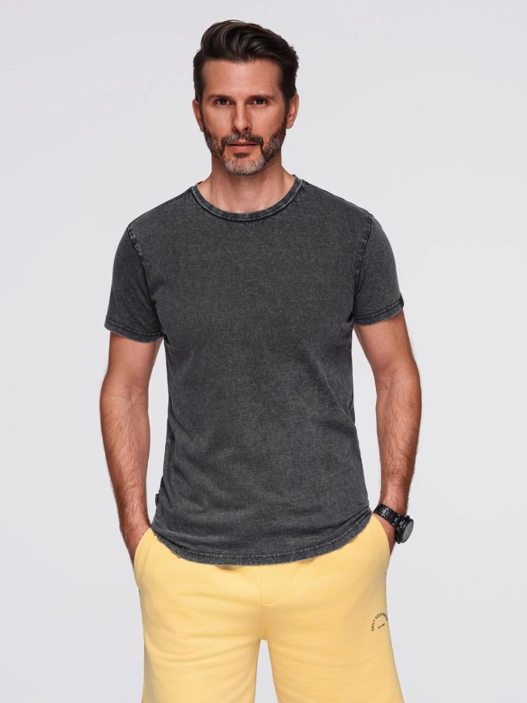 Levně Ombre Clothing Černé pánské tričko se sepraným vzorem V1 TSWT-0116