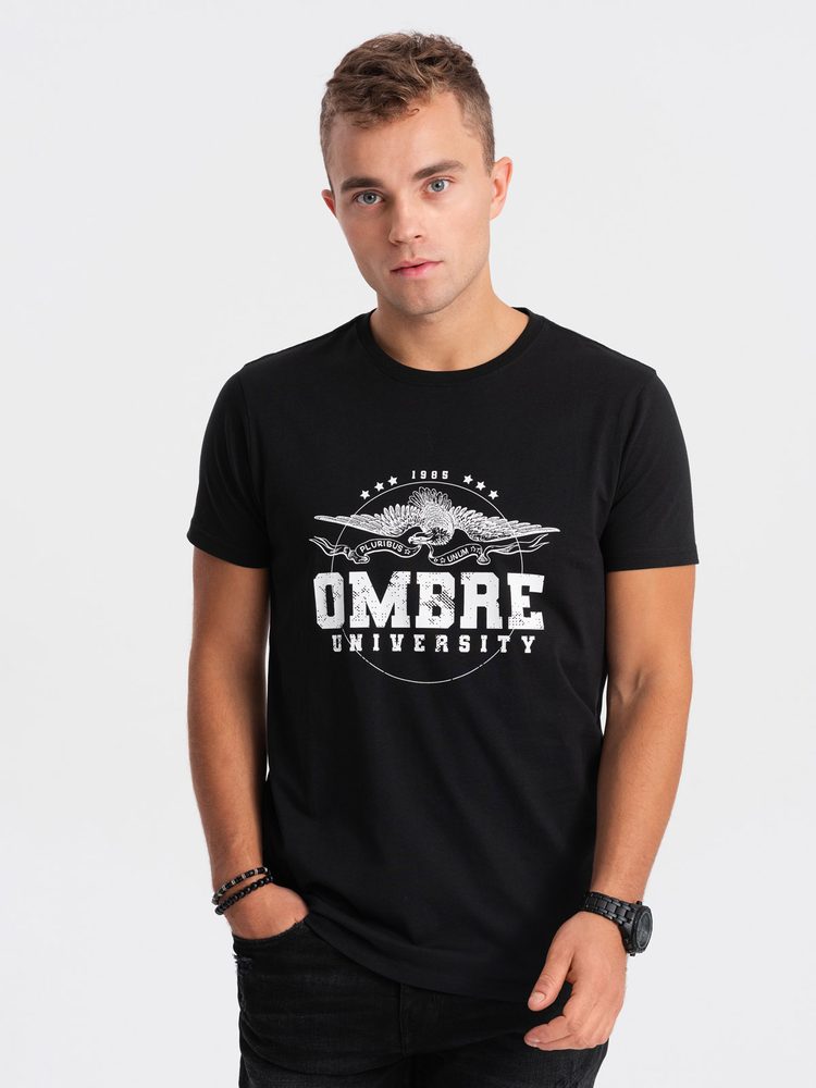 Levně Ombre Clothing Jedinečné černé krátké tričko s potiskem V1 tspt-0164