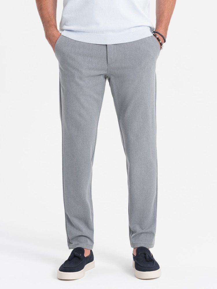 Levně Ombre Clothing Elegantní šedé chinos kalhoty klasického střihu V1 PACP-0191