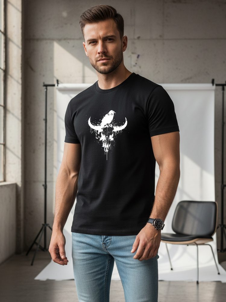 Levně Dstreet Černé tričko s módním potiskem