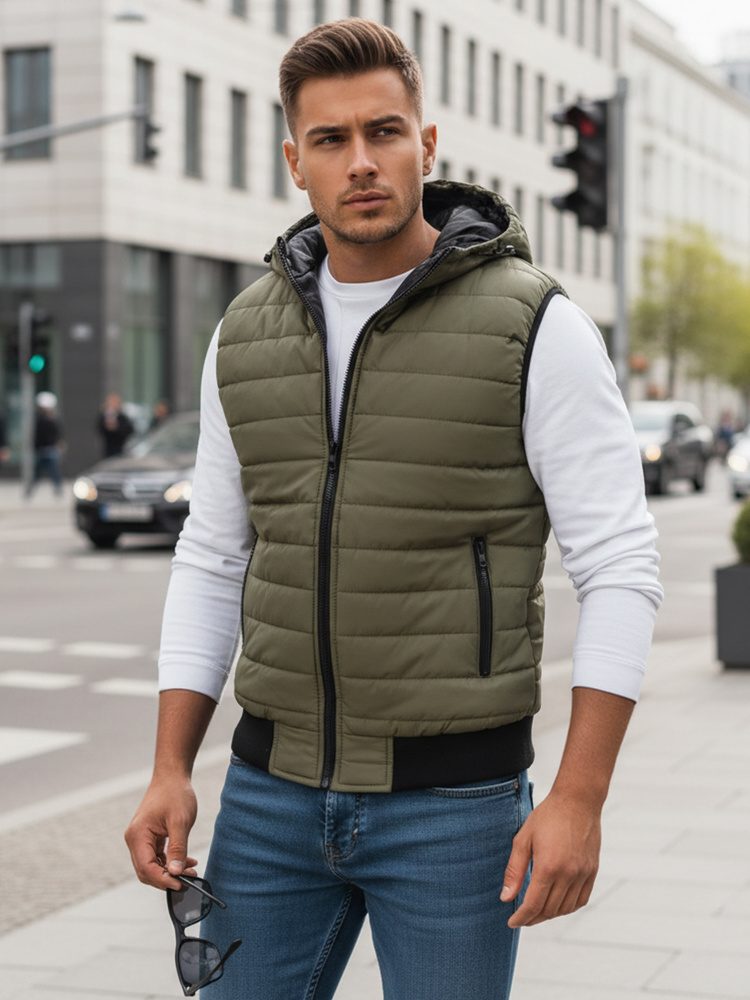Levně Dstreet Trendy vesta s kapucí v zelené barvě