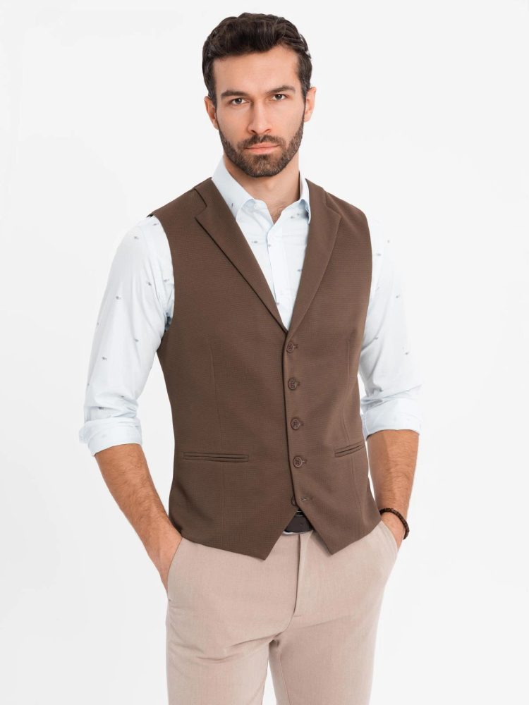 Levně Ombre Clothing Moderní hnědá elegantní vesta V2 BLZV-0144