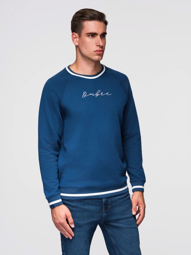 Levně Ombre Clothing Pánská modrá mikina s nápisem V1 SSNZ-0244