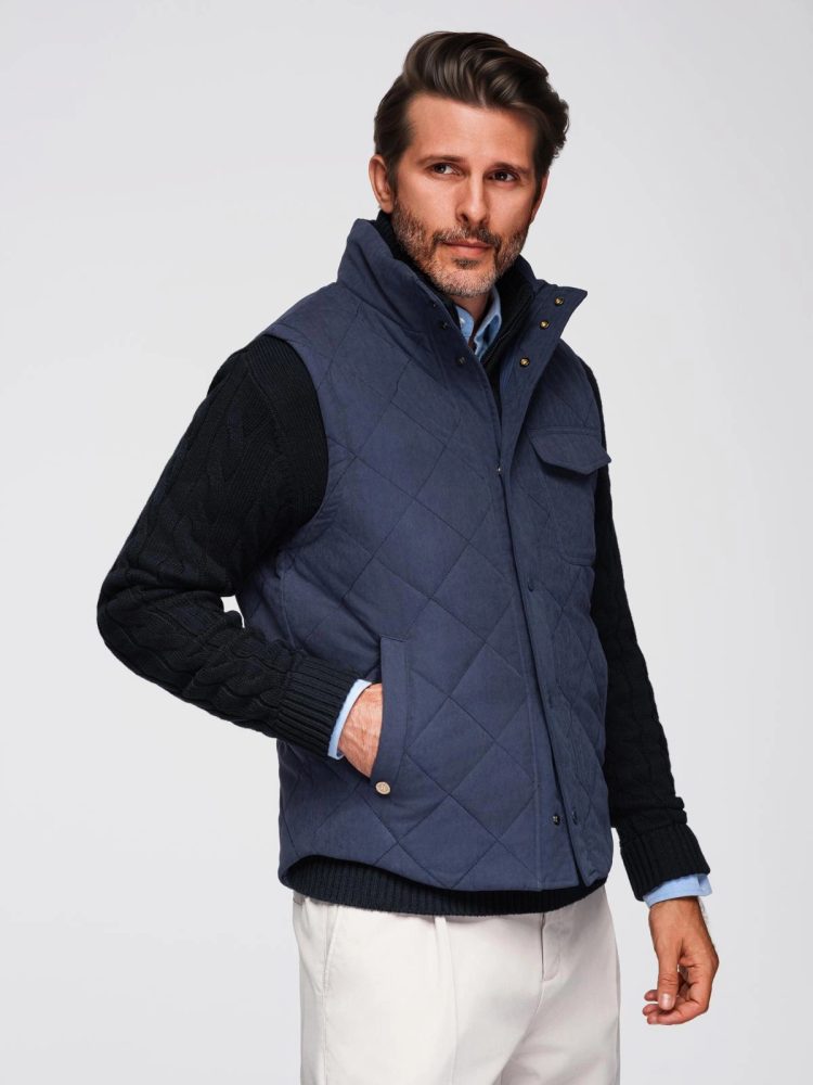 Levně Ombre Clothing Trendy tmavě modrá pánská vesta V2 JAVJ-0277