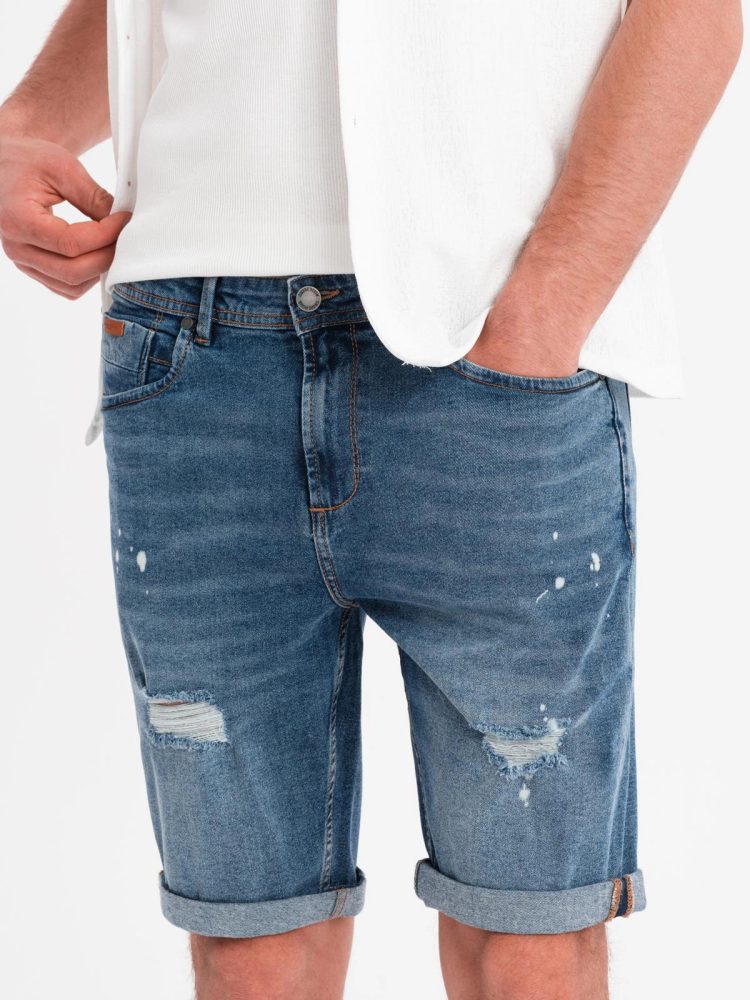 Levně Ombre Clothing Moderní modré džínové šortky s odřeninami V2 SRDS-0186