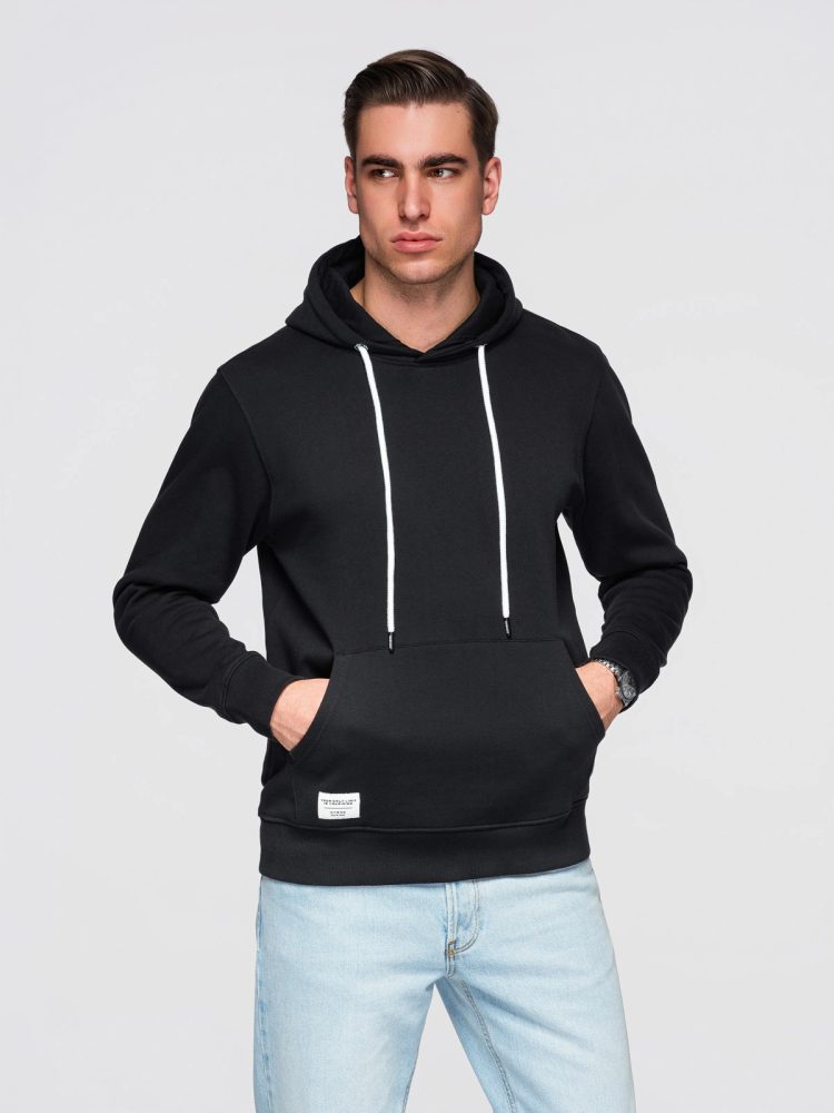 Levně Ombre Clothing Módní černá mikina s kapucí SSBN-0270
