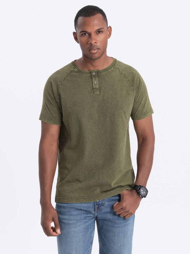 Olivové tričko na knoflíky V4 S1757