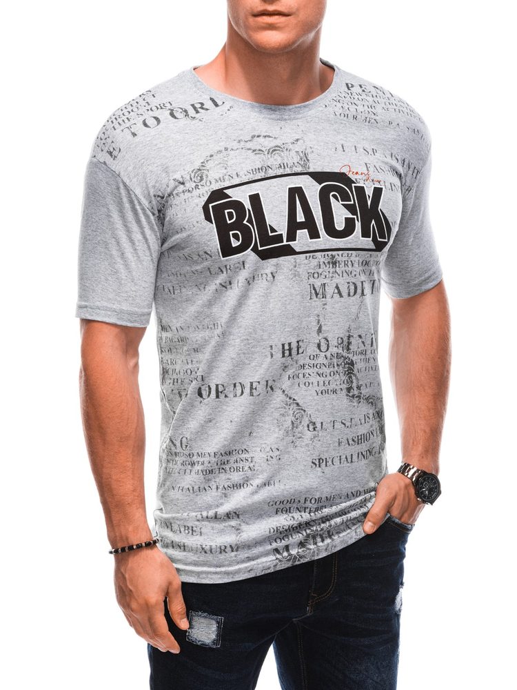 Levně Buďchlap Jedinečné šedé tričko s nápisem BLACK S1903