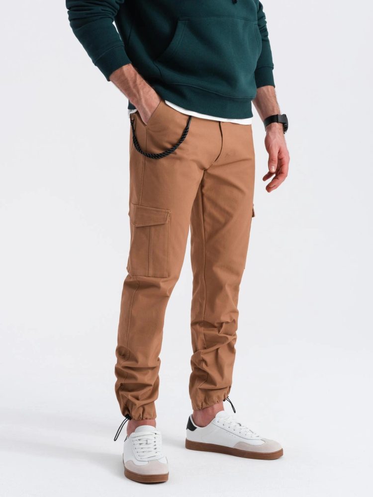 Levně Ombre Clothing Hnědé moderní pánské kalhoty V2 PACG-0189