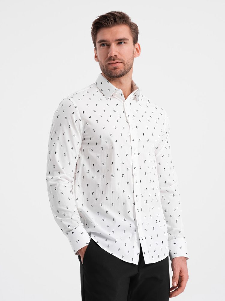 Levně Ombre Clothing Zajímavá bílá košile s trendy vzorem V2 SHCS-0151