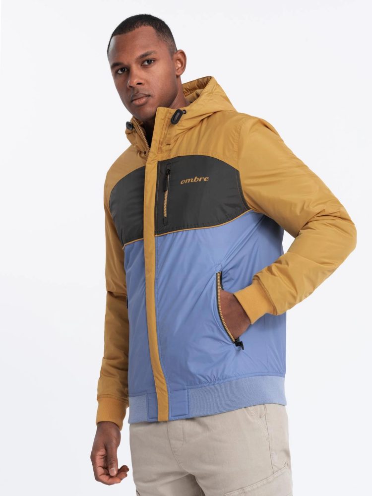 Levně Ombre Clothing Pohodlná modro-hořčicová přechodná sportovní bunda V8 JANP-0194