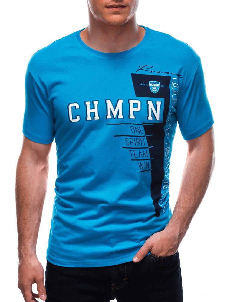 Levně Buďchlap Trendy světle modré tričko s nápisem S1710