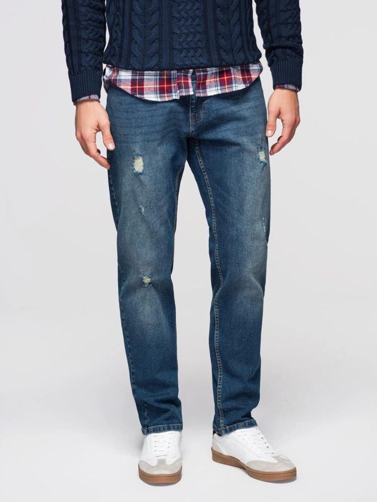 Levně Ombre Clothing Moderní tmavě modré pánské džíny V2 PADP-0254