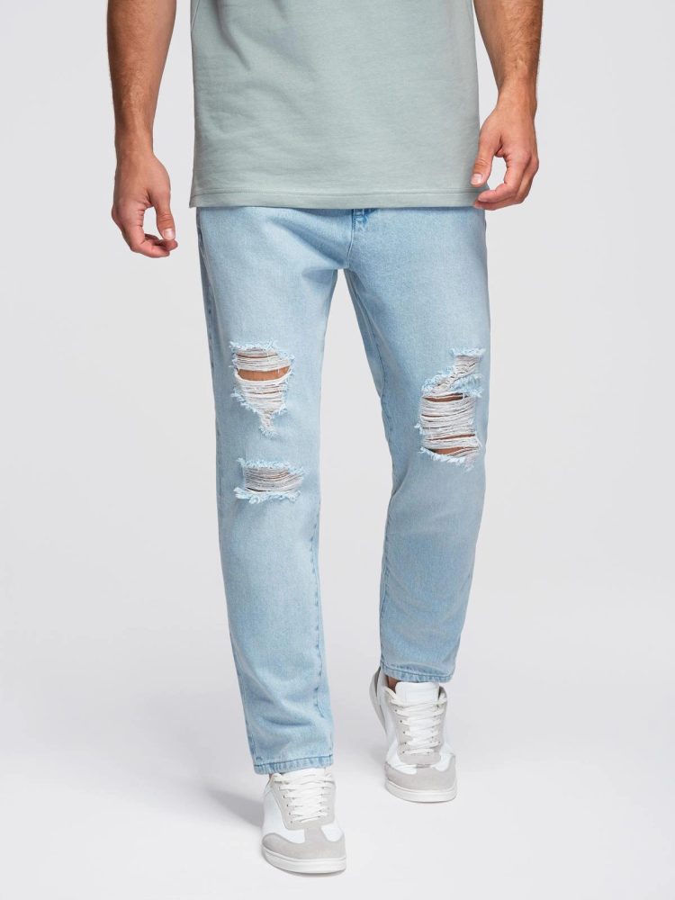 Levně Ombre Clothing Jedinečné světle modré džíny s výraznými oděrkami V1 PADP-0250