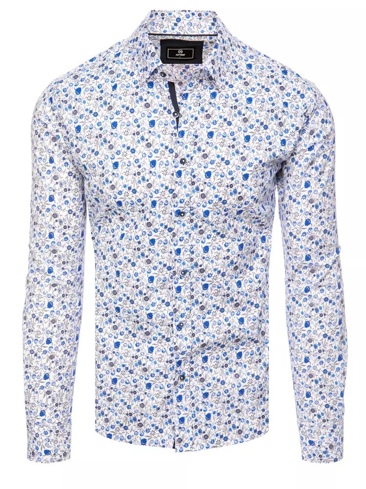 Krásná bílá košile s modrým florálním vzorem