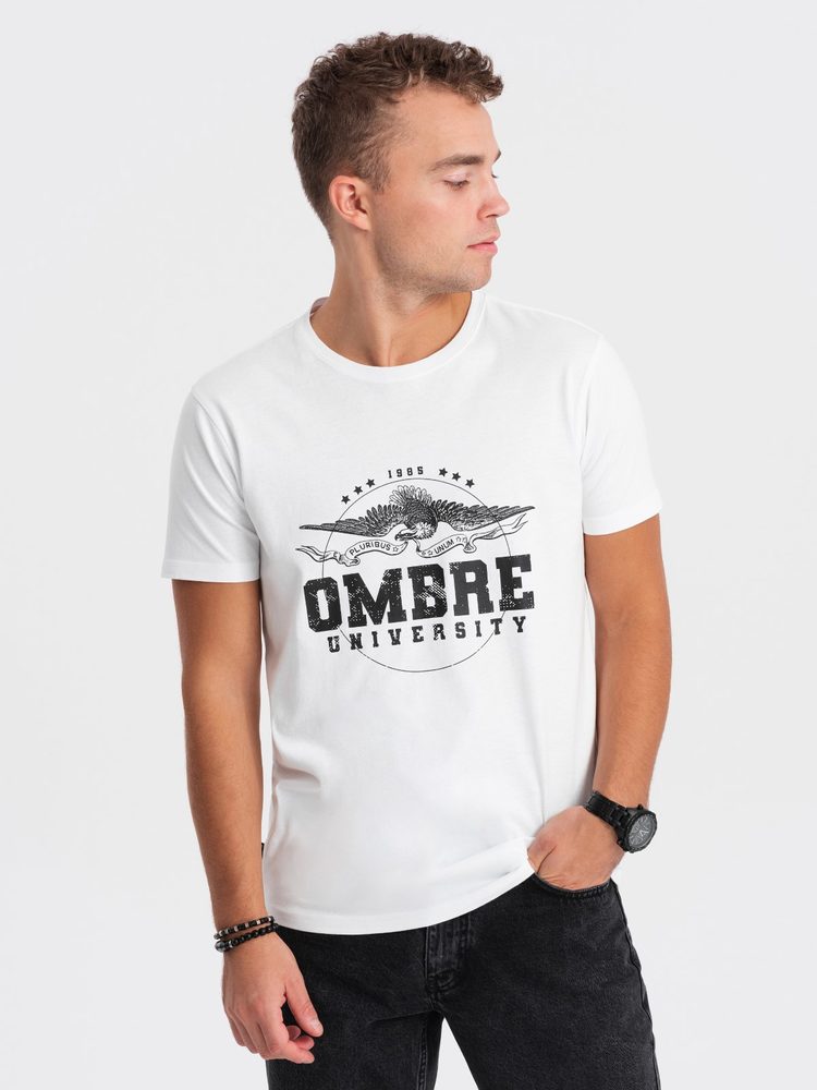 Levně Ombre Clothing Jedinečné bílé krátké tričko s potiskem V3 tspt-0164