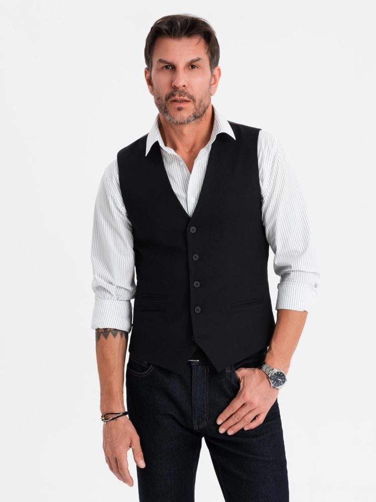 Levně Ombre Clothing Pánská módní černá vesta V4 BLZV-0142