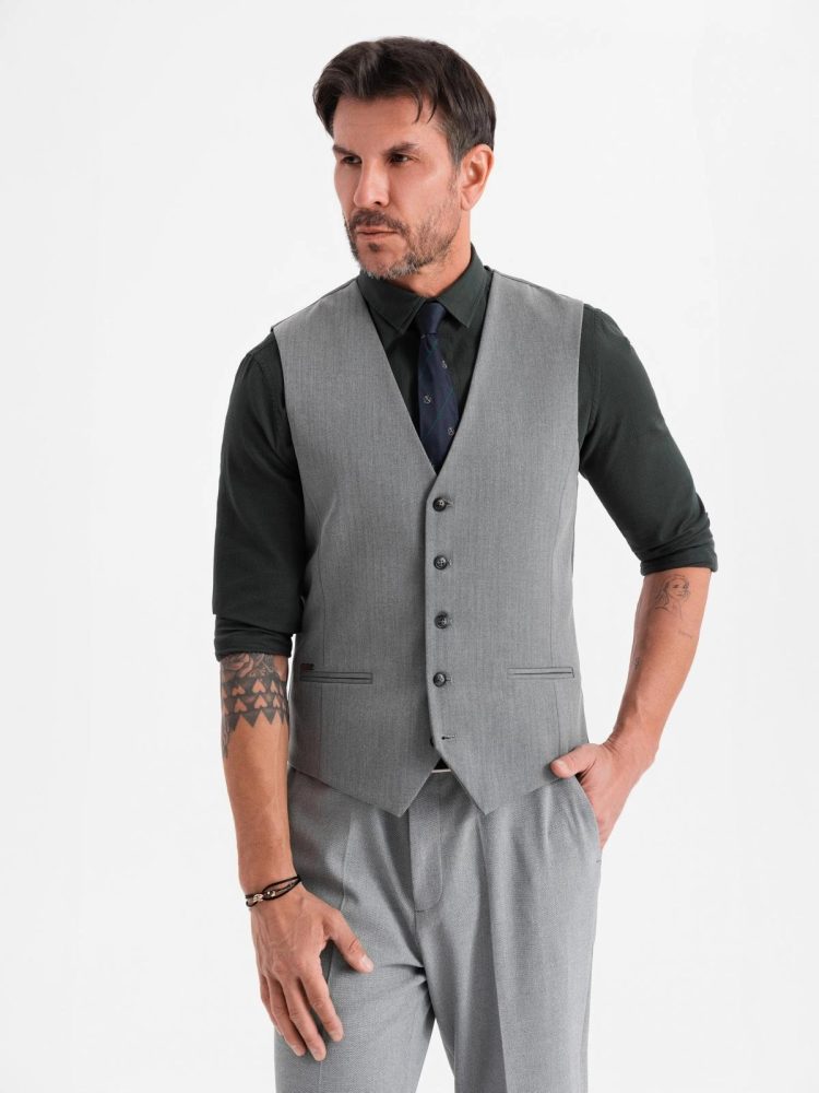 Levně Ombre Clothing Elegantní pánská šedá vesta V1 BLZV-0143