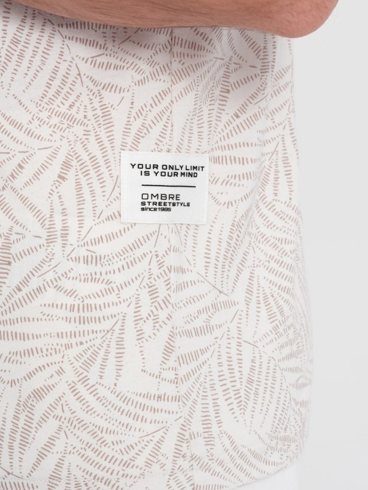 Béžové tričko potisk palmové listy V1 TSFP-0182