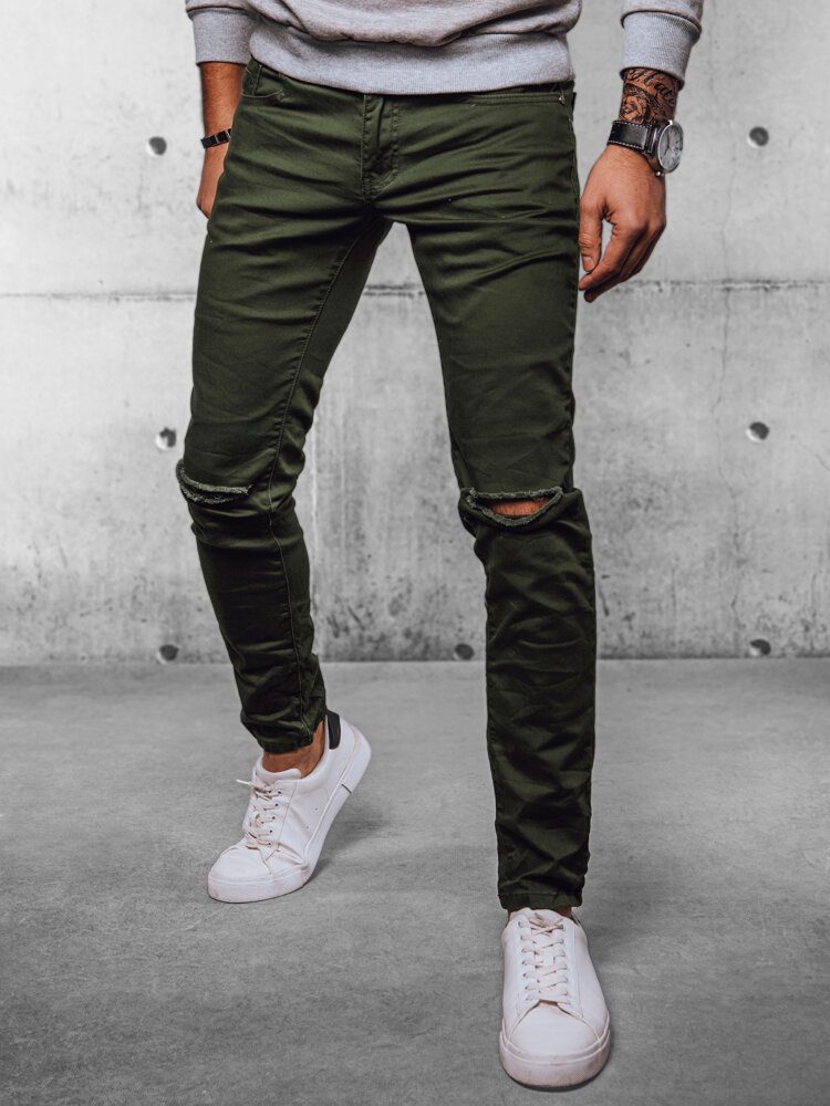 Levně Dstreet Trendové děravé zelené pánské džíny