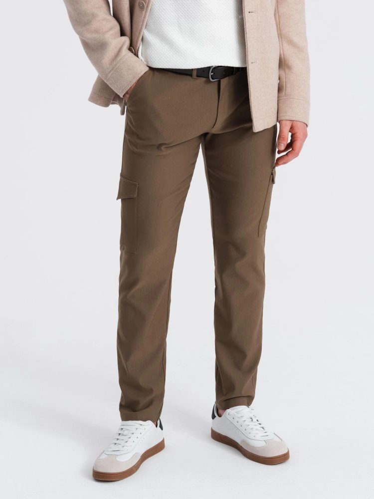Levně Ombre Clothing Olivové pánské kalhoty V2 PACG-0178