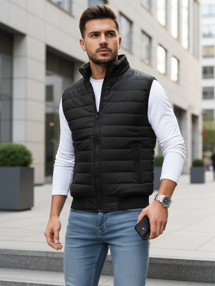 Levně Dstreet Černá stylová vesta bez kapuce