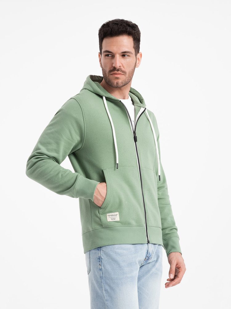 Levně Ombre Clothing Základní zelená mikina na zip V3 SSBZ-0178