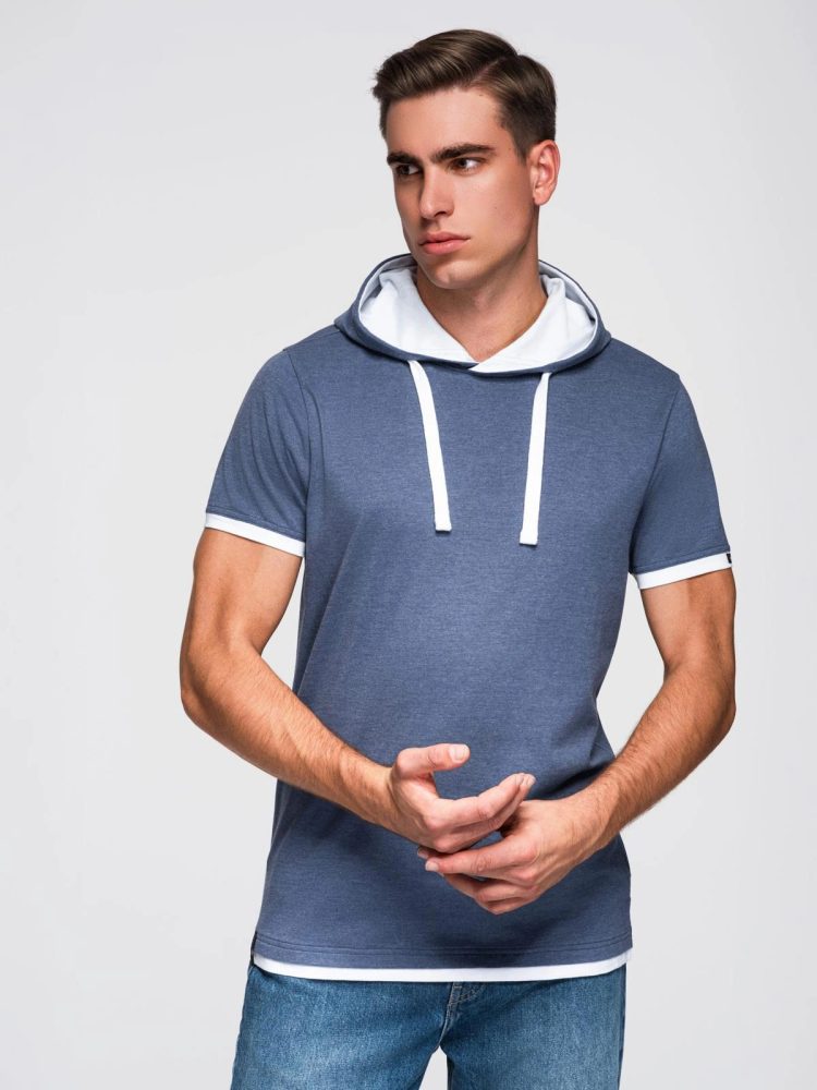 Levně Ombre Clothing Jedinečné modré tričko s kapucí V12 TSCT-0256