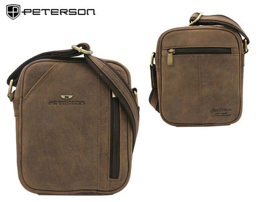 Levně Moderní tmavě hnědá kožená taška Peterson