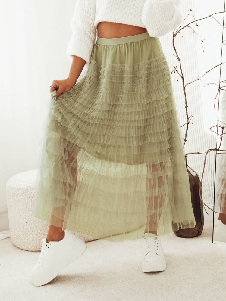 Senzační maxi sukně v zelené barvě Pastella