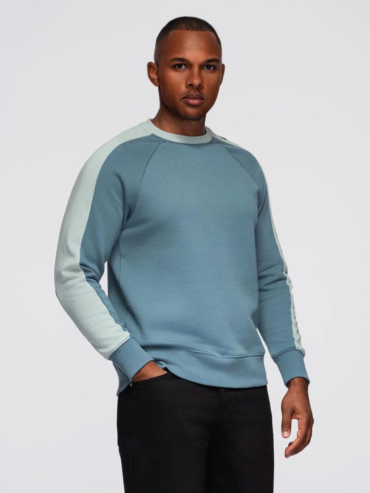 Levně Ombre Clothing Módní modrá mikina s kapucí a ozdobnými rukávy V4 OM-SSNZ-0200
