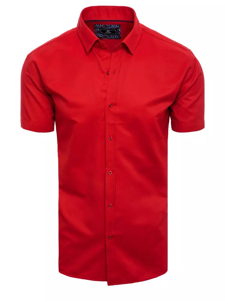 Módní červená jednobarevná košile s krátkým rukávem
