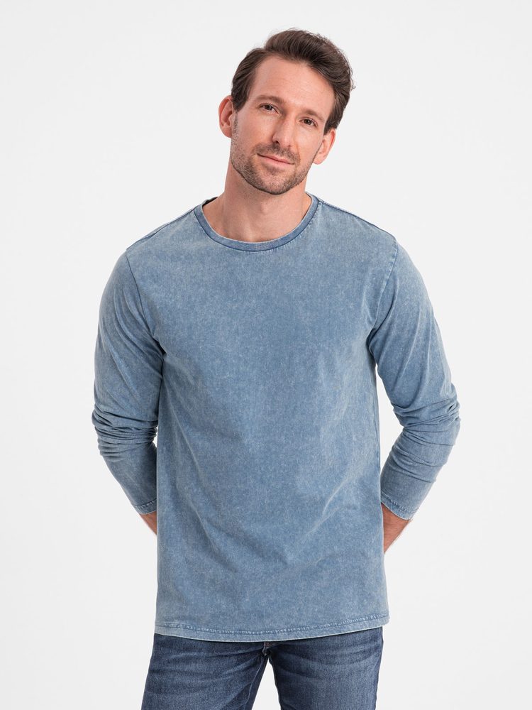 Levně Ombre Clothing Nadčasové modré bavlněné tričko V6 LSWL-0103