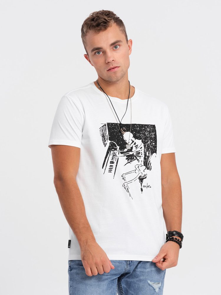 Levně Ombre Clothing Jedinečné bílé tričko s originálním potiskem V1 TSPT-0159